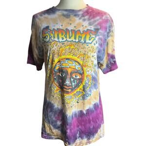 Sublime Tie Dye Tee, SunFace Graphic Psychedelic Band Tee Festival Skate, Medium